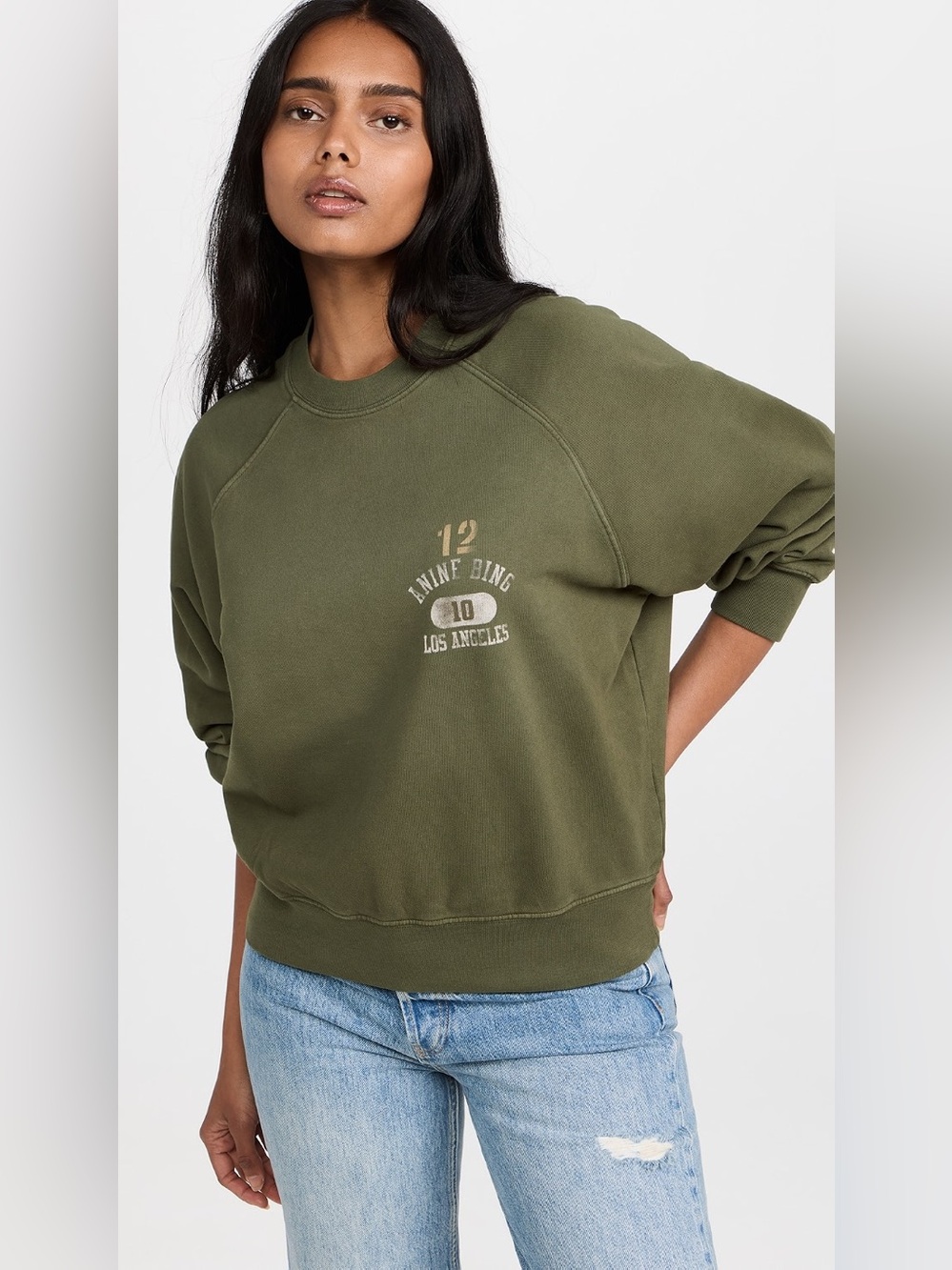 ANINE BING LA 2012 Army Green Graphic Sweatshirt L - Picture 8 of 10